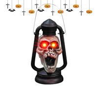 Skull Lantern, Spooky Lamp, 9.06x4.92x4.13 Inches Black Indoor Outdoor Holiday Light with , Haunted House Porch Party Garden Yard, Halloween Decoration, Decorative, and Events
