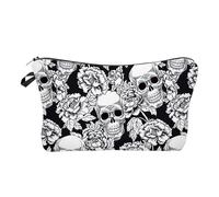 Skull Makeup Bag - 22x5x13.5cm Waterproof Cosmetic Pouch, Polyester Travel Organizer with Smooth Zipper and Lightweight Design | Portable Toiletry Bag for Women, Girls, Handbag and Vacation Essentials