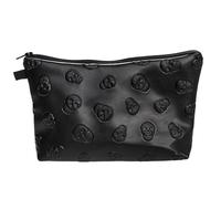Skull Makeup Bag - Premium Black PU Leather Cosmetics Travel Pouch, Gothic Zippered Storage Bag for Skin Care & Toiletries, Portable Jewelry & Glasses Organizer for Women & Men