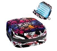 Skull Multi Magic Period Pouch portátil, bolsa de almacenamiento de tampones para servilletas sanitarias, Varios colores, 4.7x6.6x6.6 in/12x17x17 cm