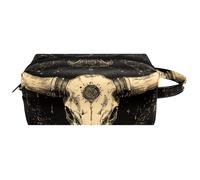 Skull of a Bull - Neceser de piel para mujer, estilo bohemio, con asa, impermeable, para colgar artículos de tocador, bolsa de viaje, estuche pequeño para niños, Multicolor 01, 8.2x3.1x3.5 in/21x8x9