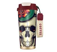 Skull of Bull and Cute Cactus - Botellas de agua aisladas de acero inoxidable para mujeres y hombres con tapa de popote, a prueba de fugas, color rojo