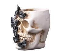 Skull Pen Holder - Resin European Skull Butterfly Makeup Brush Organizer
