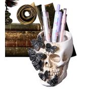 Skull Pen Holder - Resin Gothic Butterfly Desk Organizer Halloween Decor