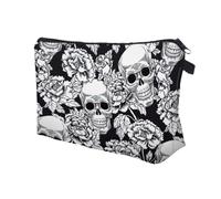 Skull Print Makeup Bag - Goth Zipper Pouch, Waterproof Polyester Case