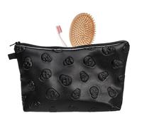 Skull PU Leather Makeup Pouch - 20cm Soft Zippered Cosmetic Bag, Toiletries Organizer, Cute Adorable Lightweight For Jewelry Glasses Cell Phone Women Travel Storage Personal Care Essentials Handbag