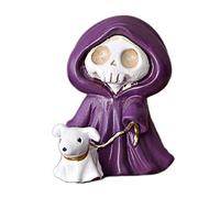 Skull Reaper Estatua - Grim Dog Walking Figurine, Linda Pantalla De Halloween | Acento Esqueleto Esqueleto Esqueleto Fantasía Acento, Adorno De Vacaciones Divertido Con Diseño Para Chimenea Entrada TV