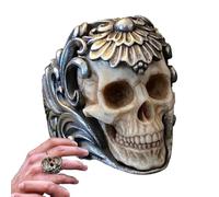 Skull Ring - Adjustable Punk Gothic Ring, Casual Formal Looks Available Ŕing | Universal Polished Metal Alloy Statement Jewelry, Vintage Retro Intricate Skeleton Head Ornament For Home