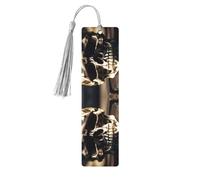 Skull Rock Roll Skeleton Bone - Juego de marcapáginas artísticos de 5 piezas para mujer, marcapáginas de madera con borlas, suministros de estudio