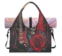Skull Rose Rock - Bolsa deportiva para guitarra eléctrica, para mujeres y hombres, bolsa de fin de semana con compartimento para zapatos, bolsa de hombro para yoga, gimnasio, viajes, color, L,