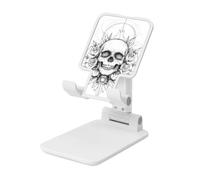Skull Simple Line Art - Soporte plegable para teléfono celular, ángulo ajustable, altura de escritorio, portátil, compatible con todos los teléfonos inteligentes, estilo blanco
