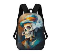 Skull Smoking A Cigarette - Cubist Minimalist Vision - Vibrant Masterpiece Inspired by Vincent Van G... Mochila, Mochila Escolar Impresa En 3D, Bolsa Para El Almuerzo Escolar, Mochila De Viaje, Mochil