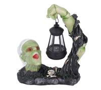 Skull Statue Lantern, Solar Powered Green Resin Horror Outdoor Decor LED Light Waterproof Scary Halloween Yard Garden Party Decoration