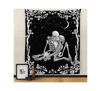 Skull Tapestry, The Kissing Lovers Black and White Tapestries, Moon and Starry Stars Floral Tapestry, Tarot Tapestry Human Skeleton Wall Hanging for B