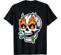 Skull with Fire in The Eyes and Slimy Tongue T-Shirt Black 3XL