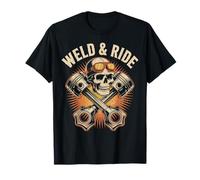 Skull with Goggles and Crossed Pistons Biker Artwork Camiseta