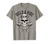Skull with Goggles and Crossed Pistons Biker Artwork Camiseta