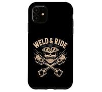 Skull with Goggles and Crossed Pistons Biker Artwork Carcasa para iPhone 11