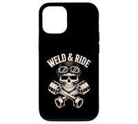 Skull with Goggles and Crossed Pistons Biker Artwork Carcasa para iPhone 12/12 Pro