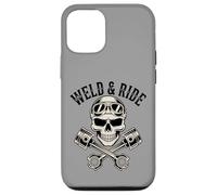 Skull with Goggles and Crossed Pistons Biker Artwork Carcasa para iPhone 12/12 Pro