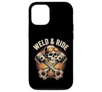 Skull with Goggles and Crossed Pistons Biker Artwork Carcasa para iPhone 12/12 Pro