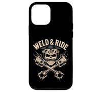 Skull with Goggles and Crossed Pistons Biker Artwork Carcasa para iPhone 12 mini