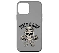 Skull with Goggles and Crossed Pistons Biker Artwork Carcasa para iPhone 12 mini