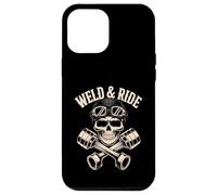 Skull with Goggles and Crossed Pistons Biker Artwork Carcasa para iPhone 12 Pro Max