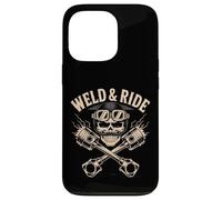 Skull with Goggles and Crossed Pistons Biker Artwork Carcasa para iPhone 13 Pro