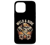 Skull with Goggles and Crossed Pistons Biker Artwork Carcasa para iPhone 13 Pro Max