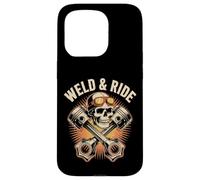 Skull with Goggles and Crossed Pistons Biker Artwork Carcasa para iPhone 15 Pro