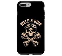 Skull with Goggles and Crossed Pistons Biker Artwork Carcasa para iPhone 7 Plus/8 Plus