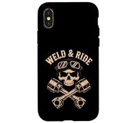 Skull with Goggles and Crossed Pistons Biker Artwork Carcasa para iPhone X/XS