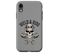 Skull with Goggles and Crossed Pistons Biker Artwork Carcasa para iPhone XR