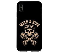 Skull with Goggles and Crossed Pistons Biker Artwork Carcasa para iPhone XS Max
