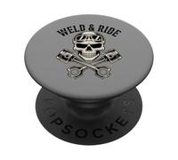 Skull with Goggles and Crossed Pistons Biker Artwork PopSockets PopGrip Adhesivo