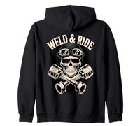Skull with Goggles and Crossed Pistons Biker Artwork Sudadera con Capucha