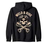 Skull with Goggles and Crossed Pistons Biker Artwork Sudadera con Capucha