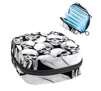 Skulls Funny Skeleton Black Period Pouch portátil, bolsa de almacenamiento de tampón para servilletas sanitarias, Varios colores, 4.7x6.6x6.6 in/12x17x17 cm