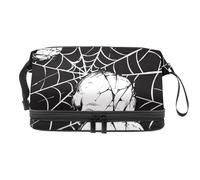 Skulls on Spider Web - Neceser de doble capa para mujeres y niñas, neceser de viaje, bolsa organizadora de maquillaje con compartimento para brochas, multicolor, 27x15x14 cm/10.6x5.9x5.5 in, Neceser