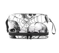 Skulls on Spider Web - Neceser de doble capa para mujeres y niñas, neceser de viaje, bolsa organizadora de maquillaje con compartimento para brochas, multicolor, 27x15x14 cm/10.6x5.9x5.5 in, Neceser