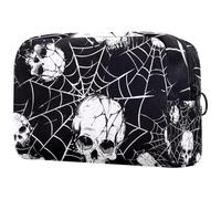 Skulls on Spider Web - Neceser para mujer, neceser de viaje, bolsa organizadora de maquillaje grande con cremallera, multicolor, 18.5x7.5x13cm/7.3x3x5.1in, Neceser
