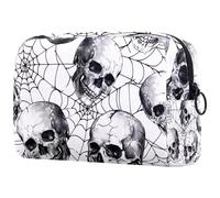 Skulls on Spider Web - Neceser para mujer, neceser de viaje, bolsa organizadora de maquillaje grande con cremallera, multicolor, 18.5x7.5x13cm/7.3x3x5.1in, Neceser