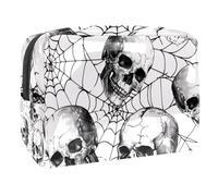 Skulls on Spider Web - Neceser para mujer, neceser de viaje, de PVC, organizador de maquillaje con cremallera, multicolor, 18.5x7.5x13cm/7.3x3x5.1in, Neceser