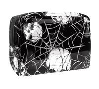 Skulls on Spider Web - Neceser para mujer, neceser de viaje, de PVC, organizador de maquillaje con cremallera, multicolor, 18.5x7.5x13cm/7.3x3x5.1in, Neceser
