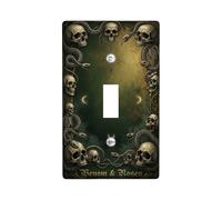 Skulls - Placa de cubierta para interruptor de luz, diseño gótico de serpientes oscuras sangre, Halloween, plástico negro, tamaño estándar, placas de pared decorativas para el hogar, sala de estar