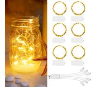 SKUTZTEK 6 piezas Tiras de Luces LED LED 2M - 20 LEDs Blanco Cálido, Reutilizable, Flexible y Recargable con Extraíble - Para Decoración de Navidad, Fiestas, DIY y Decoración Interior/Exterior