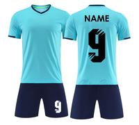 (Sky Blue Custom, M Height 160-165CM) Football Jersey Men Boys Customize Soccer Uniforms Kit Sports Clothes Women Futbol Sportswear Training