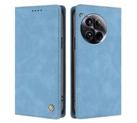 (Sky Blue) Flip Case for OnePlus 12 Magnetic Folding Stand Shockproof RFID Blocking Wallet Phone Case with Card Slots