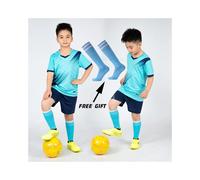 (Sky Blue Not Custom, M Heigh 160-165CM) Boys Football Jersey Tracksuit Child Soccer Sports Uniforms Kids Sportswear Football Suit